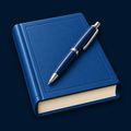 Blue study book and pen